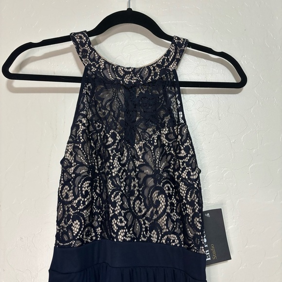 Enfocus Studio Blue Halter Top Sheer Lace Fit and Flare Cocktail Dress Size 4 - Picture 8 of 11
